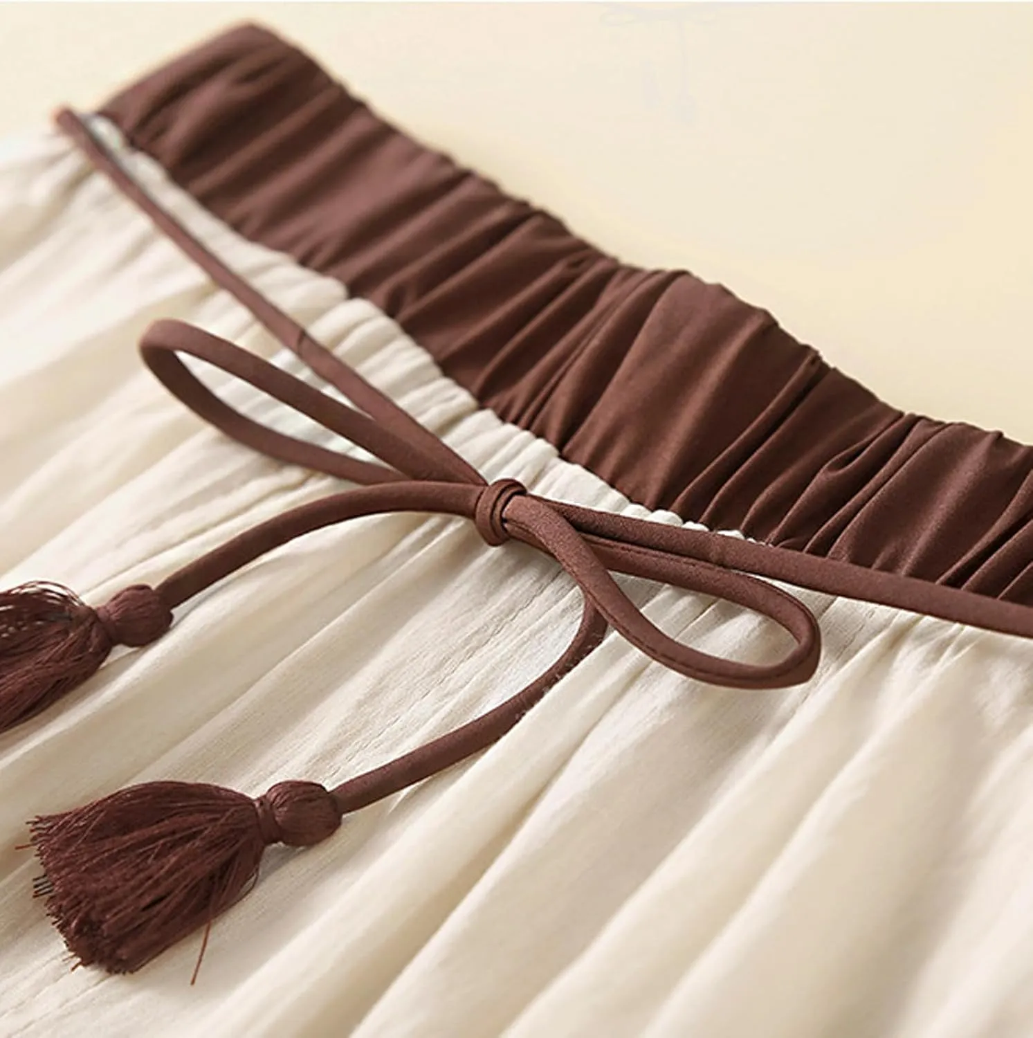 CHARTOU Women Summer Cotton Linen Midi Skirt Ruffle Swing A Line Skirt Layered Mid Long Boho Flowy Skirt Drawstring