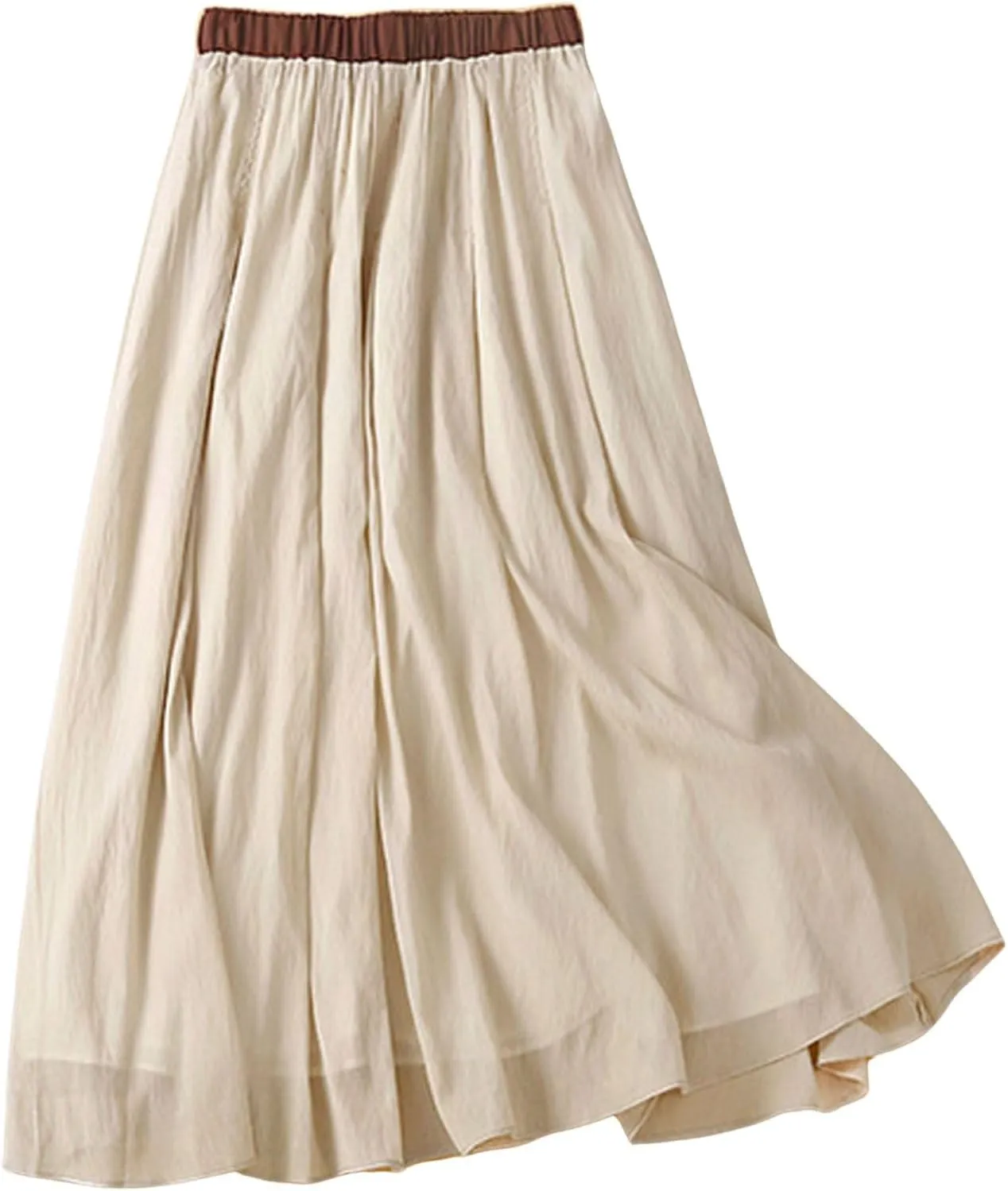 CHARTOU Women Summer Cotton Linen Midi Skirt Ruffle Swing A Line Skirt Layered Mid Long Boho Flowy Skirt Drawstring