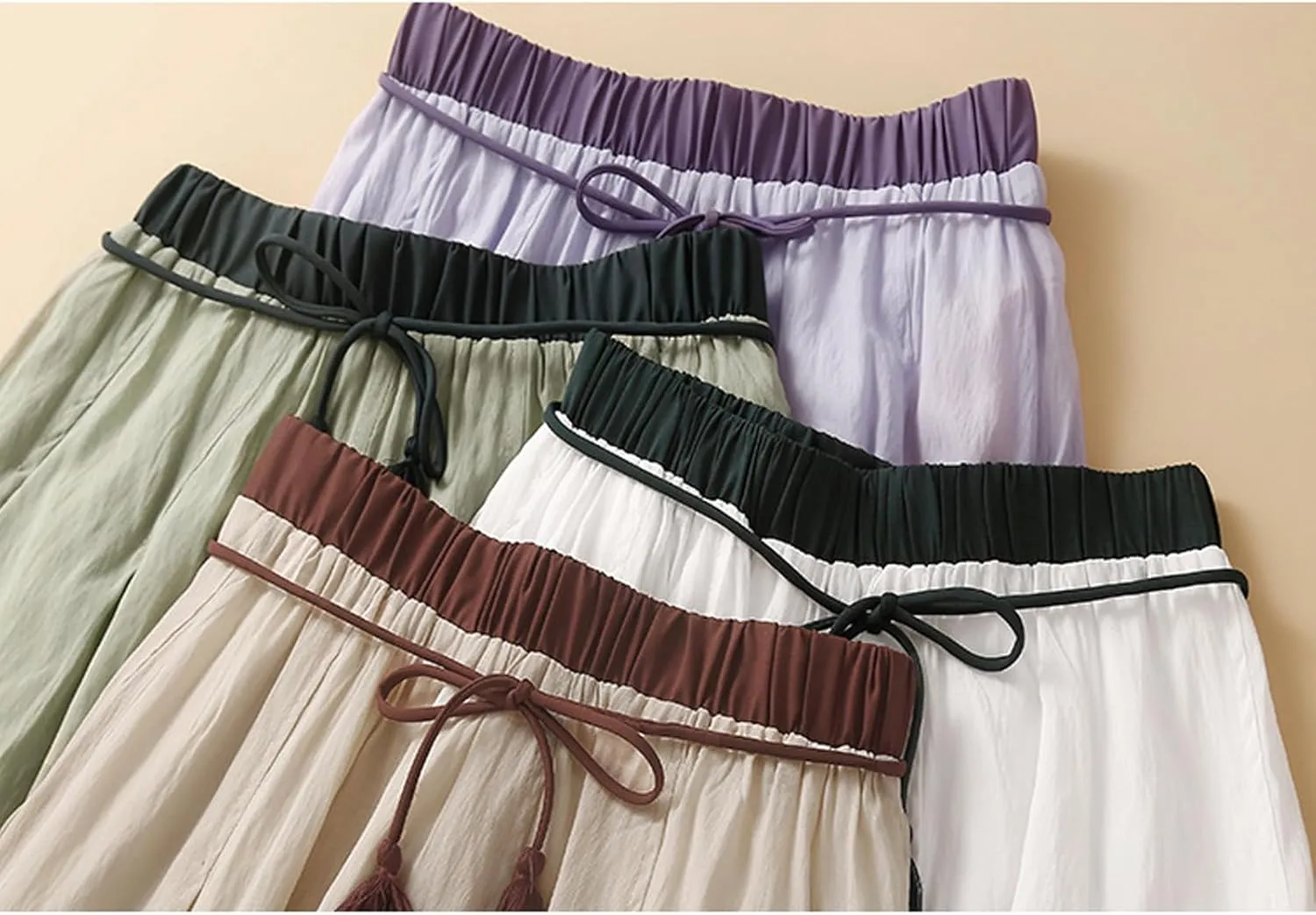 CHARTOU Women Summer Cotton Linen Midi Skirt Ruffle Swing A Line Skirt Layered Mid Long Boho Flowy Skirt Drawstring
