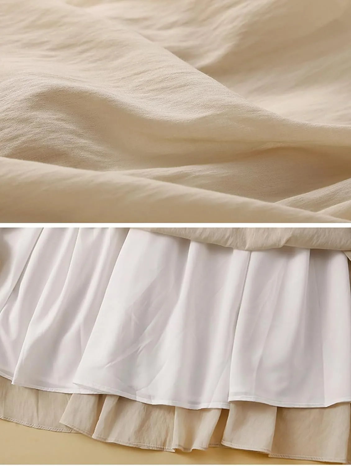 CHARTOU Women Summer Cotton Linen Midi Skirt Ruffle Swing A Line Skirt Layered Mid Long Boho Flowy Skirt Drawstring