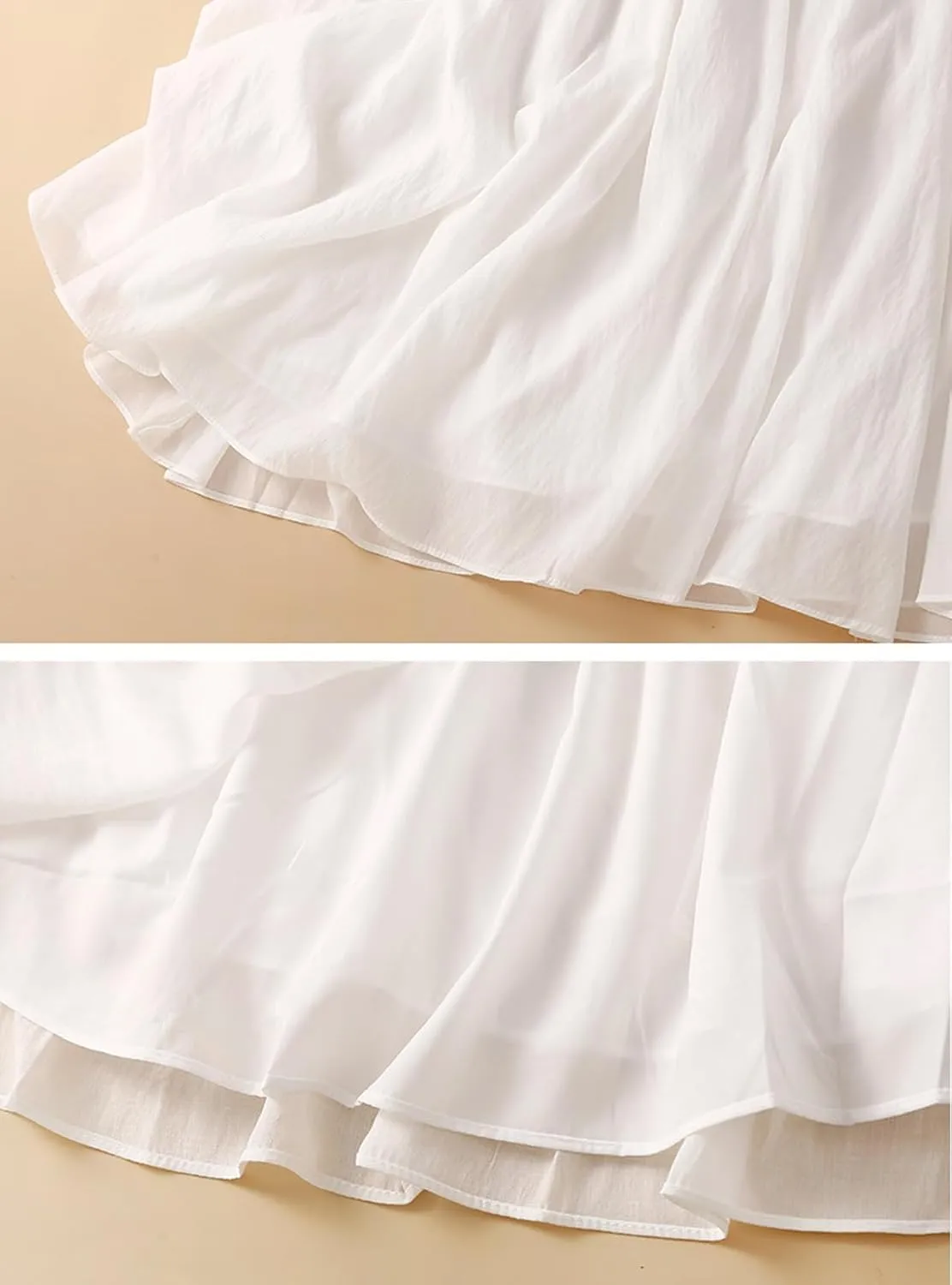 CHARTOU Women Summer Cotton Linen Midi Skirt Ruffle Swing A Line Skirt Layered Mid Long Boho Flowy Skirt Drawstring