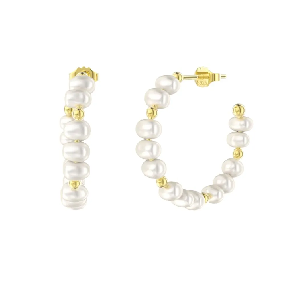 Chic Sophistication: Fashion 925 Sterling Silver Gold-Plated Natural Freshwater Pearl Stud Earrings for Women