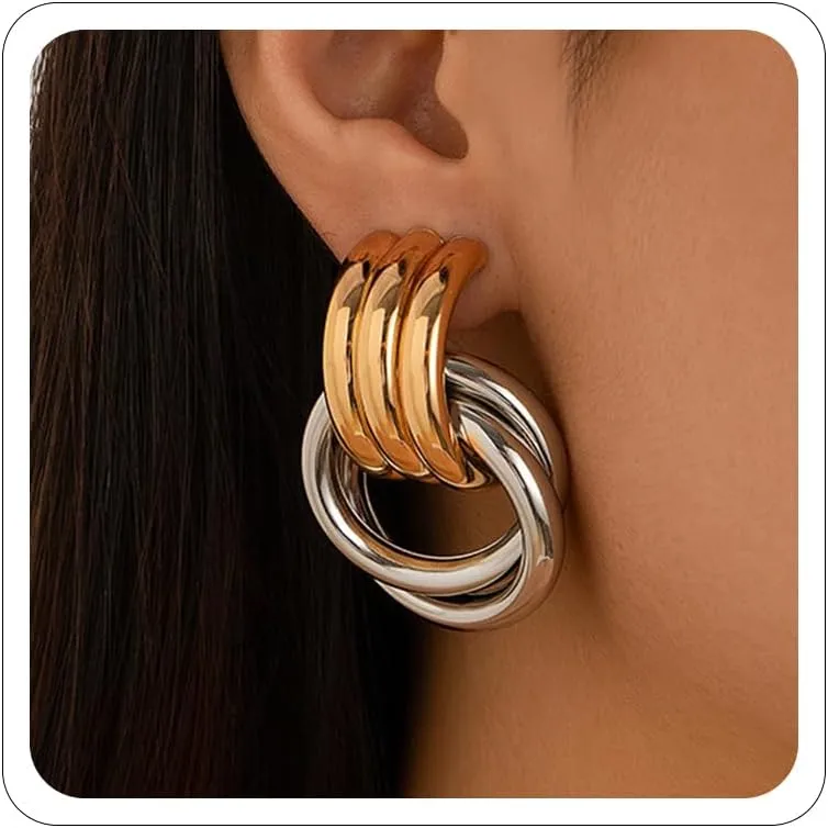 Chunky Gold Earrings for Women Gold Statement Knot Earrings Trendy Chunky Gold Hoop Geometric Earring Drop Dangle Gold Prom Earrings Minimalist Gold Jewelry