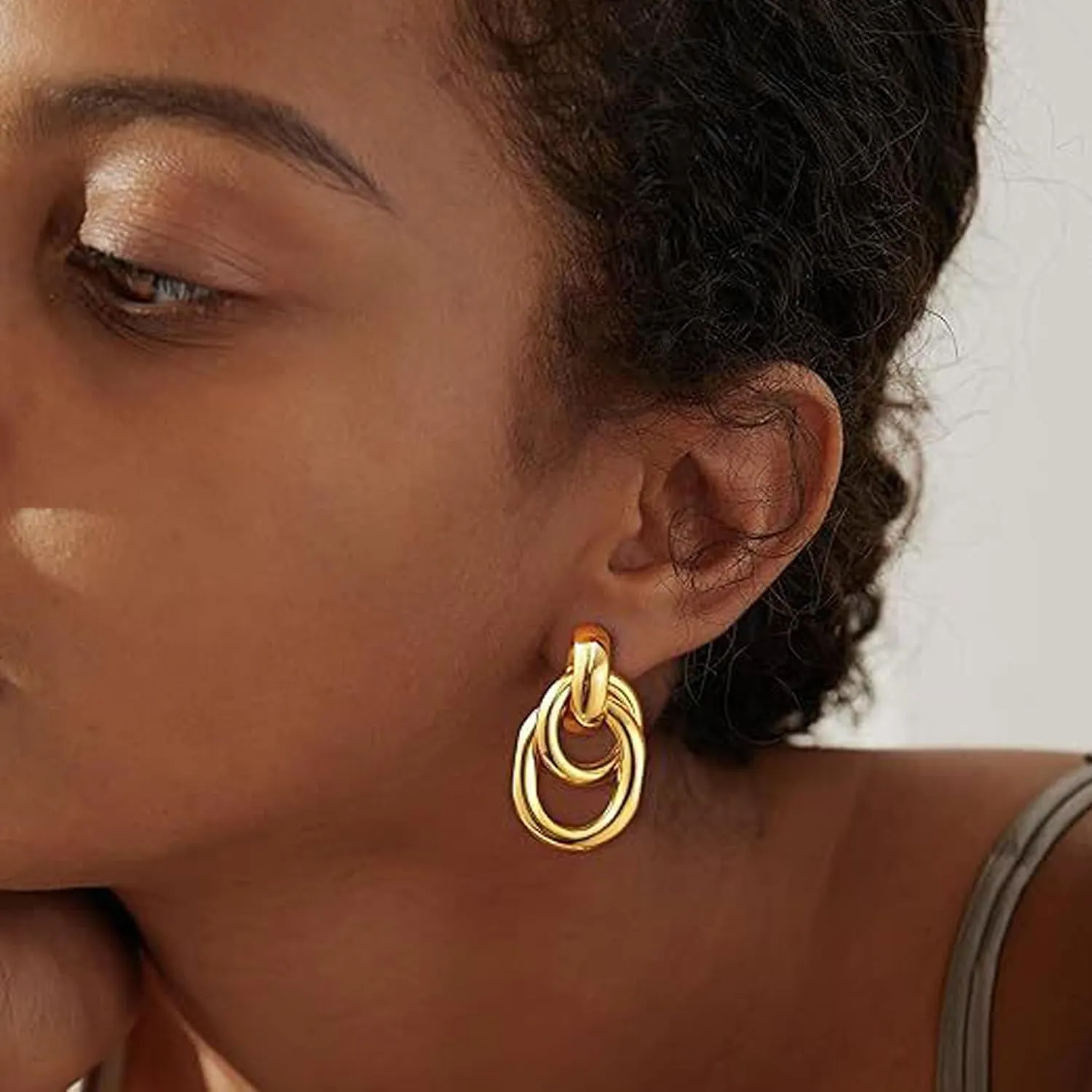 Chunky Gold Hoop Earrings for Women Cute Lightweight Gold Earrings with 14K Gold Plated Trendy Earrings for Women