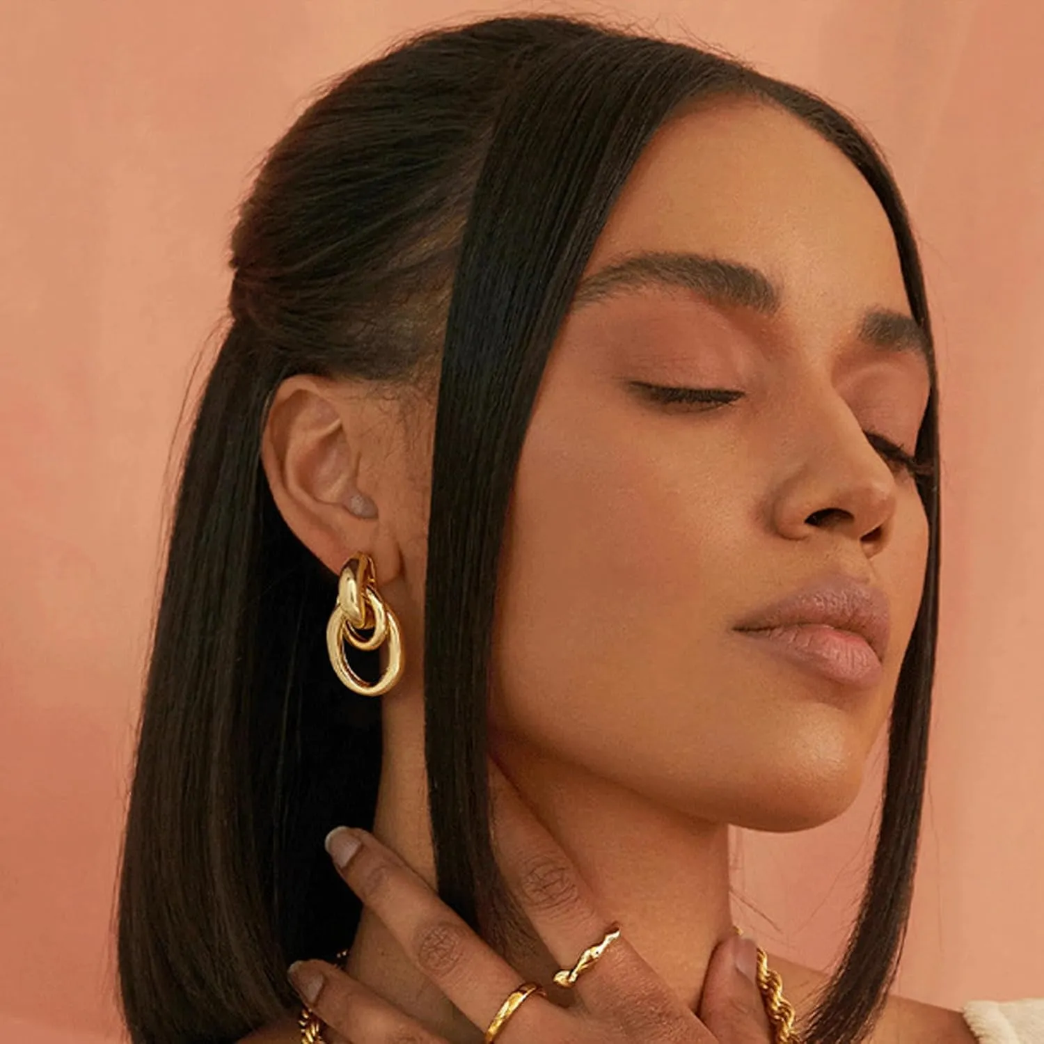 Chunky Gold Hoop Earrings for Women Cute Lightweight Gold Earrings with 14K Gold Plated Trendy Earrings for Women
