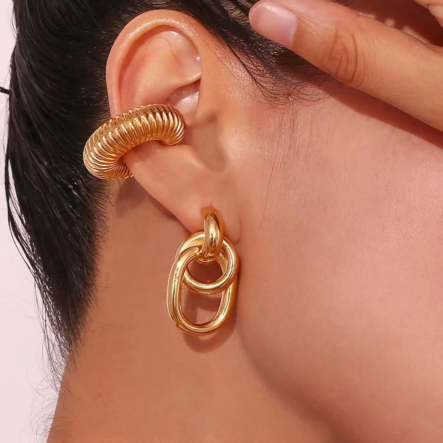 Chunky Gold Hoop Earrings for Women Cute Lightweight Gold Earrings with 14K Gold Plated Trendy Earrings for Women