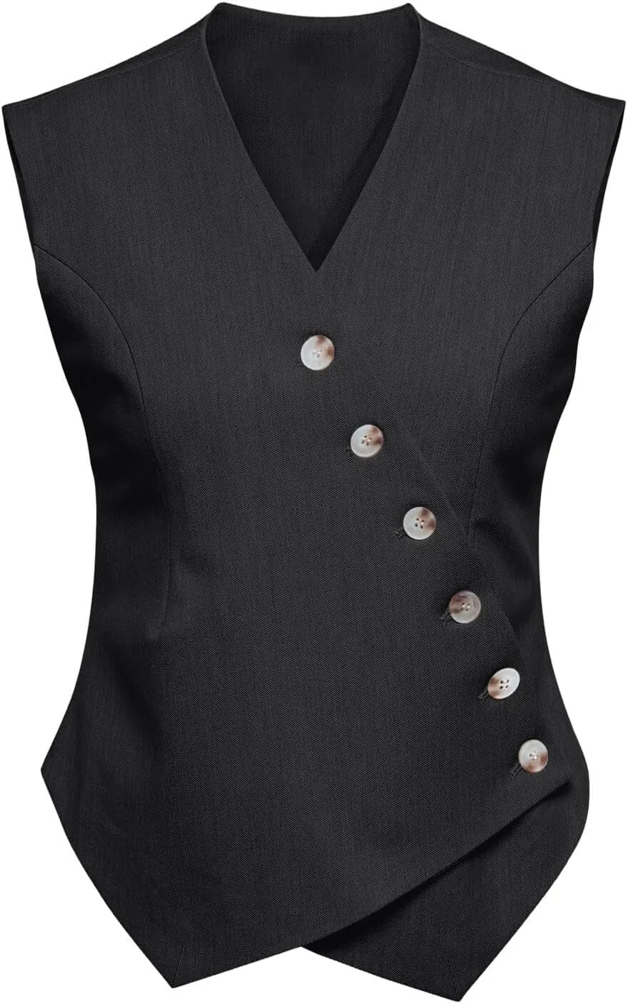 Cicy Bell Womens Waistcoat Vest Sleeveless Blazers V Neck Button Up Asymmetrical Hem Work Office Suit Vests