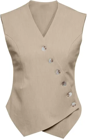 Cicy Bell Womens Waistcoat Vest Sleeveless Blazers V Neck Button Up Asymmetrical Hem Work Office Suit Vests