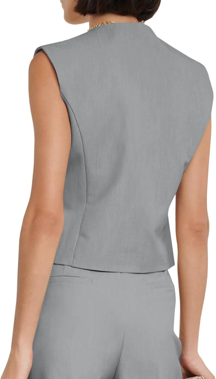 Cicy Bell Womens Waistcoat Vest Sleeveless Blazers V Neck Button Up Asymmetrical Hem Work Office Suit Vests