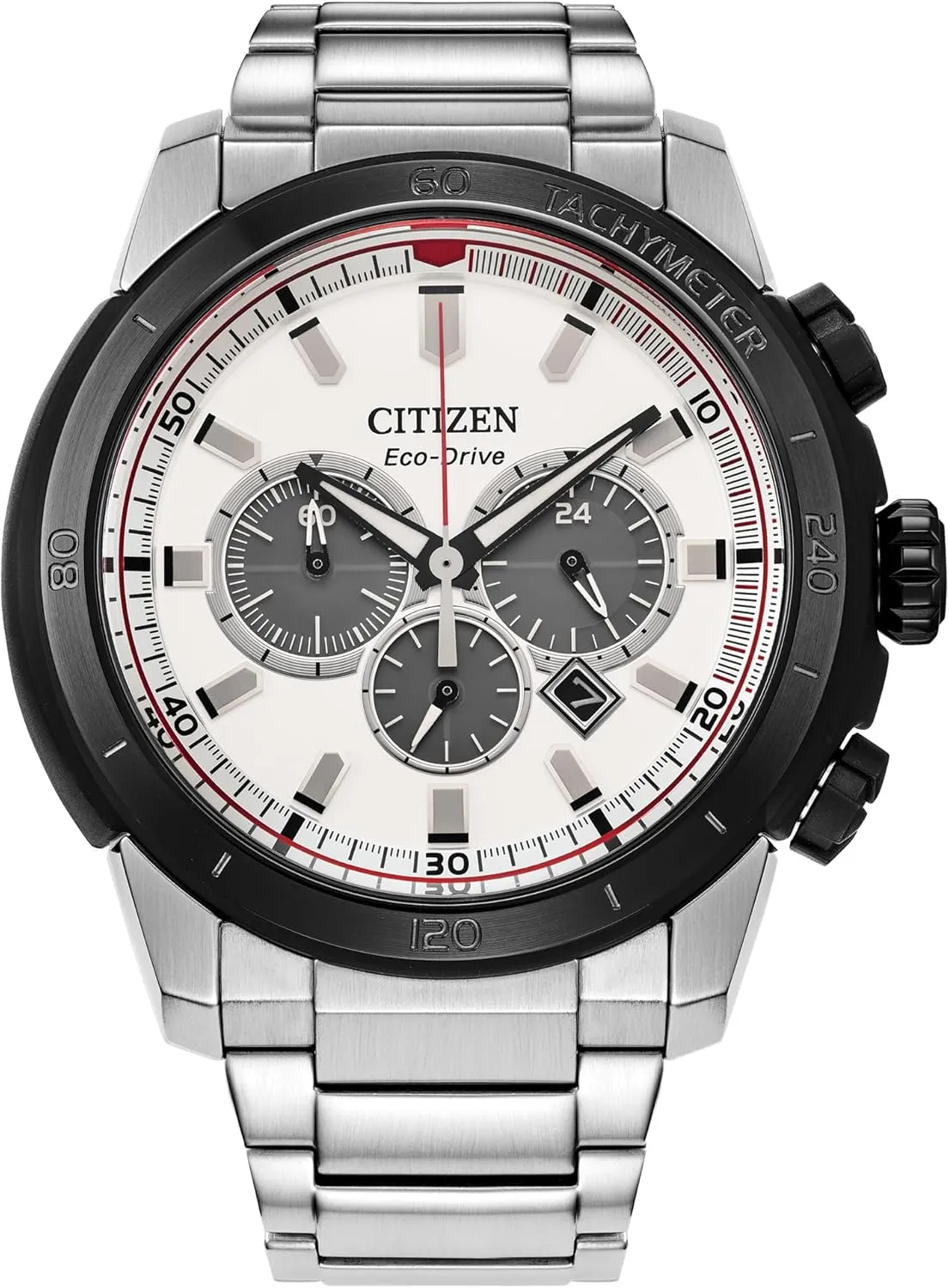 Citizen Men's Eco-Drive Brycen Chronograph Silver Stainless Steel Watch,White Dial (Model: CA4188-81A)