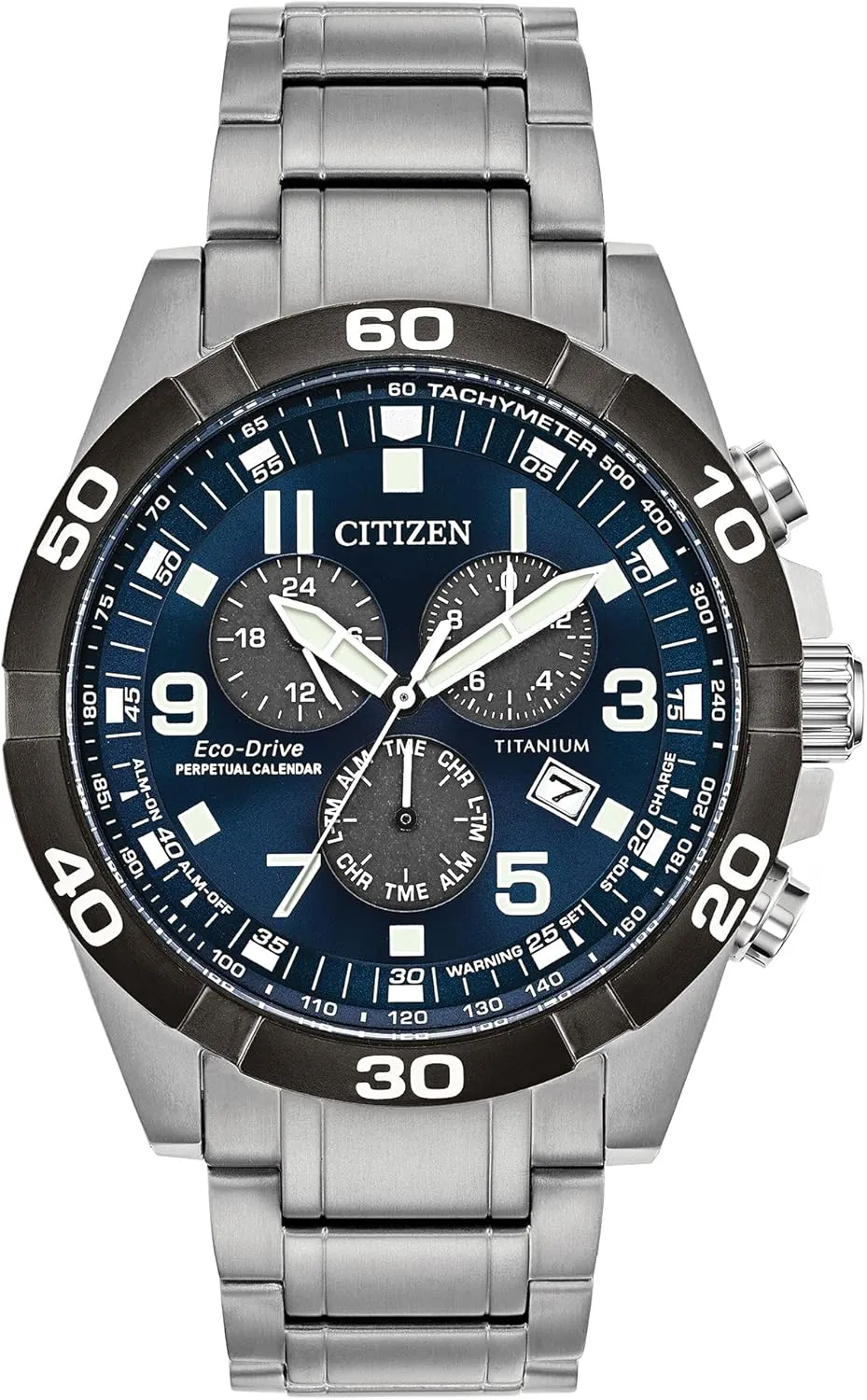 Citizen Men's Eco-Drive Sport Casual Brycen Chronograph Watch, Super Titanium, Perpetual Calendar, Tachymeter 12/24 Hour Time, Alarm, Date