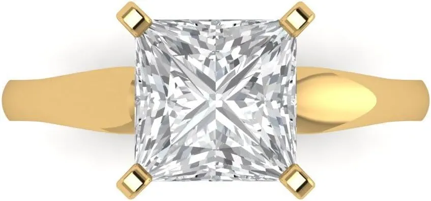 Clara Pucci Yellow/Rose/White 14k Solid Gold Solitaire anniversary Engagement Promise Bridal Ring 2.5Ct Princess Cut Simulated Diamond