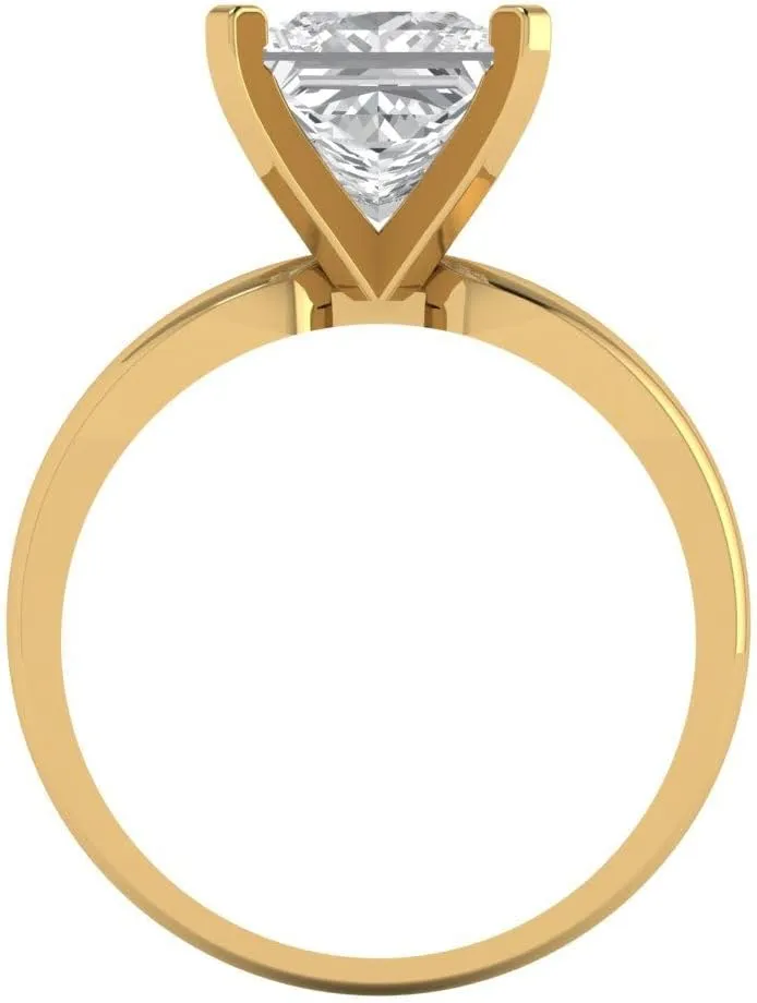 Clara Pucci Yellow/Rose/White 14k Solid Gold Solitaire anniversary Engagement Promise Bridal Ring 2.5Ct Princess Cut Simulated Diamond