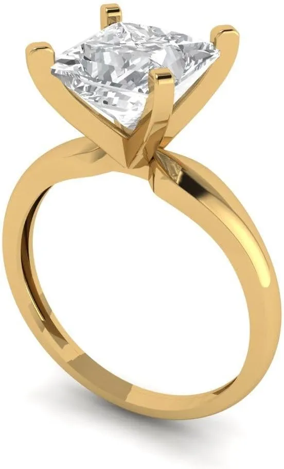 Clara Pucci Yellow/Rose/White 14k Solid Gold Solitaire anniversary Engagement Promise Bridal Ring 2.5Ct Princess Cut Simulated Diamond