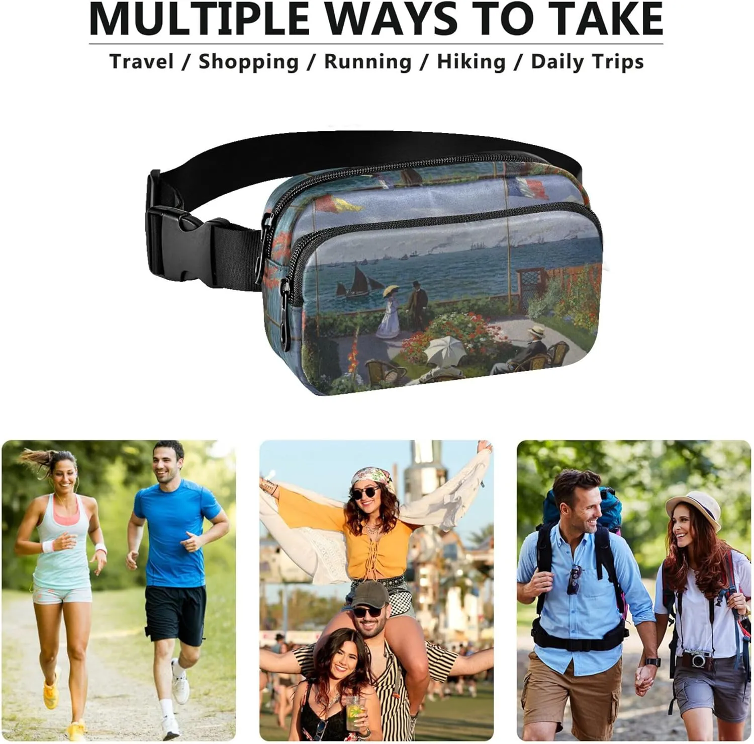 Claude Monet Jardin  Sainte Print Fanny Pack for Women Hip Pack Belt Pouch Waterproof Bright Waist Pouch for Women