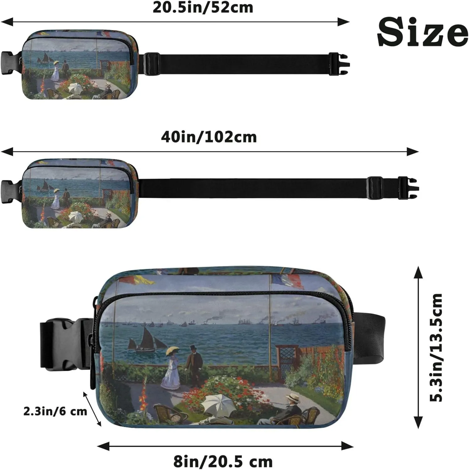 Claude Monet Jardin  Sainte Print Fanny Pack for Women Hip Pack Belt Pouch Waterproof Bright Waist Pouch for Women