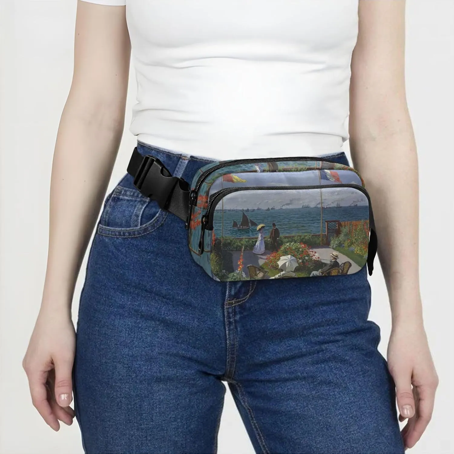 Claude Monet Jardin  Sainte Print Fanny Pack for Women Hip Pack Belt Pouch Waterproof Bright Waist Pouch for Women