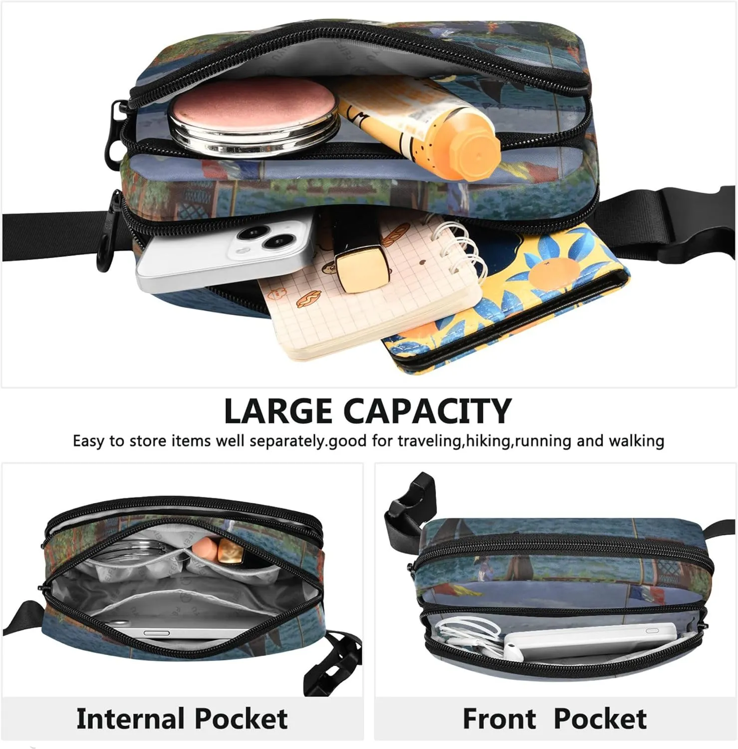 Claude Monet Jardin  Sainte Print Fanny Pack for Women Hip Pack Belt Pouch Waterproof Bright Waist Pouch for Women