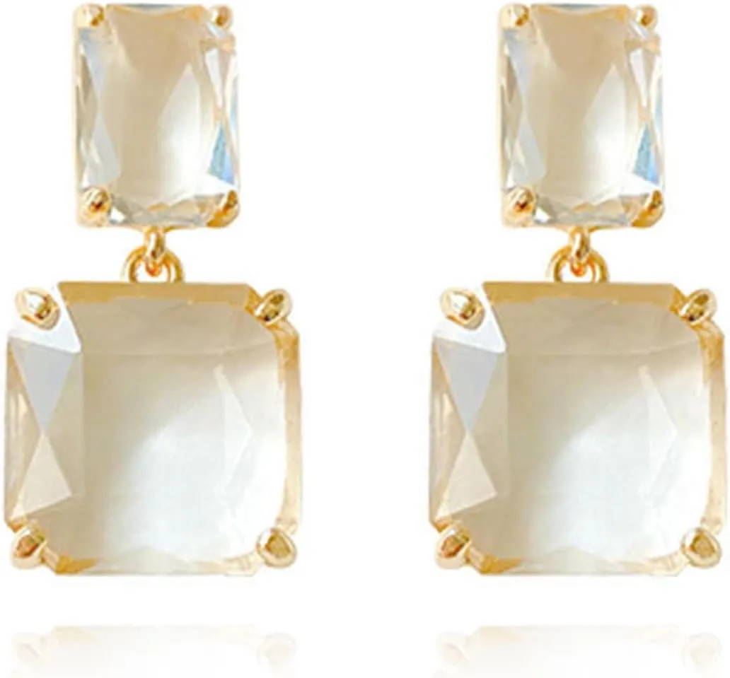Clear Rhinestone Geometric Square Crystal Rectangle Dangle Earrings Women Jewelry Birthday