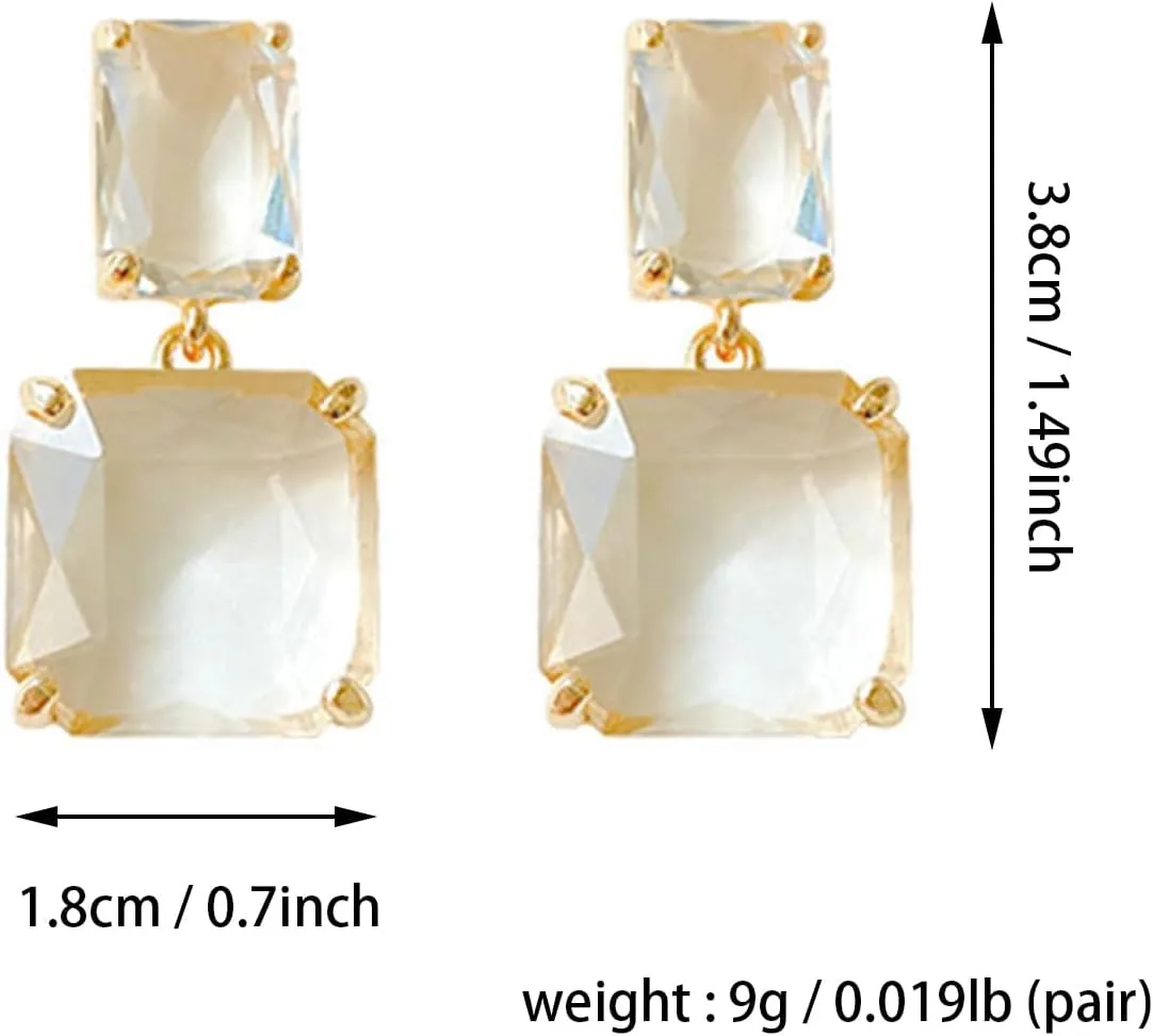 Clear Rhinestone Geometric Square Crystal Rectangle Dangle Earrings Women Jewelry Birthday