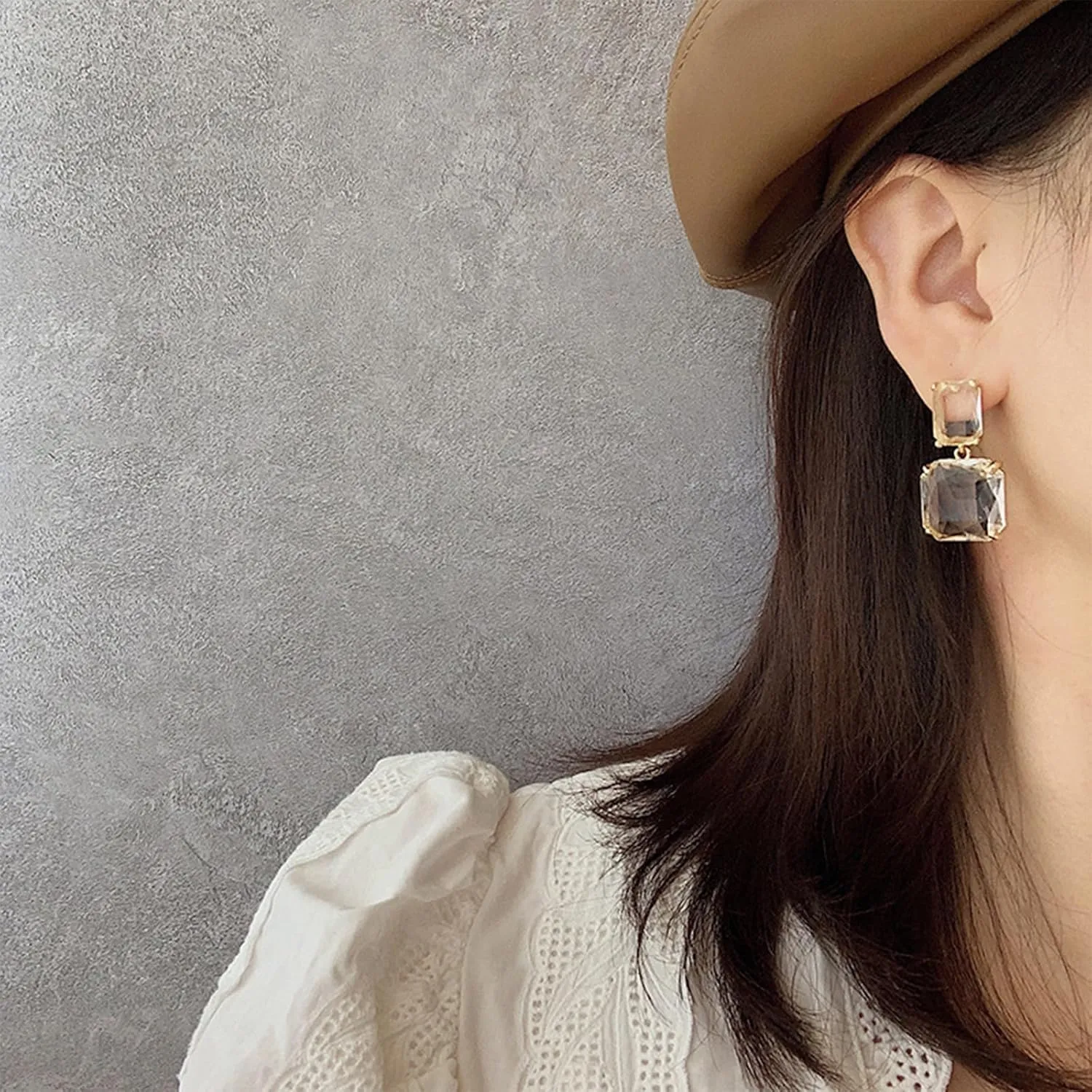 Clear Rhinestone Geometric Square Crystal Rectangle Dangle Earrings Women Jewelry Birthday