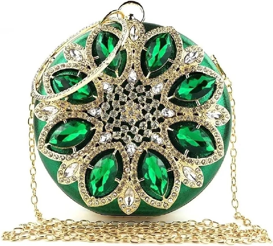 Clutch Bag Women Round Clutch Purse Evening Bag Crystal Wedding Purse Handbag Chain Shoulder Bag