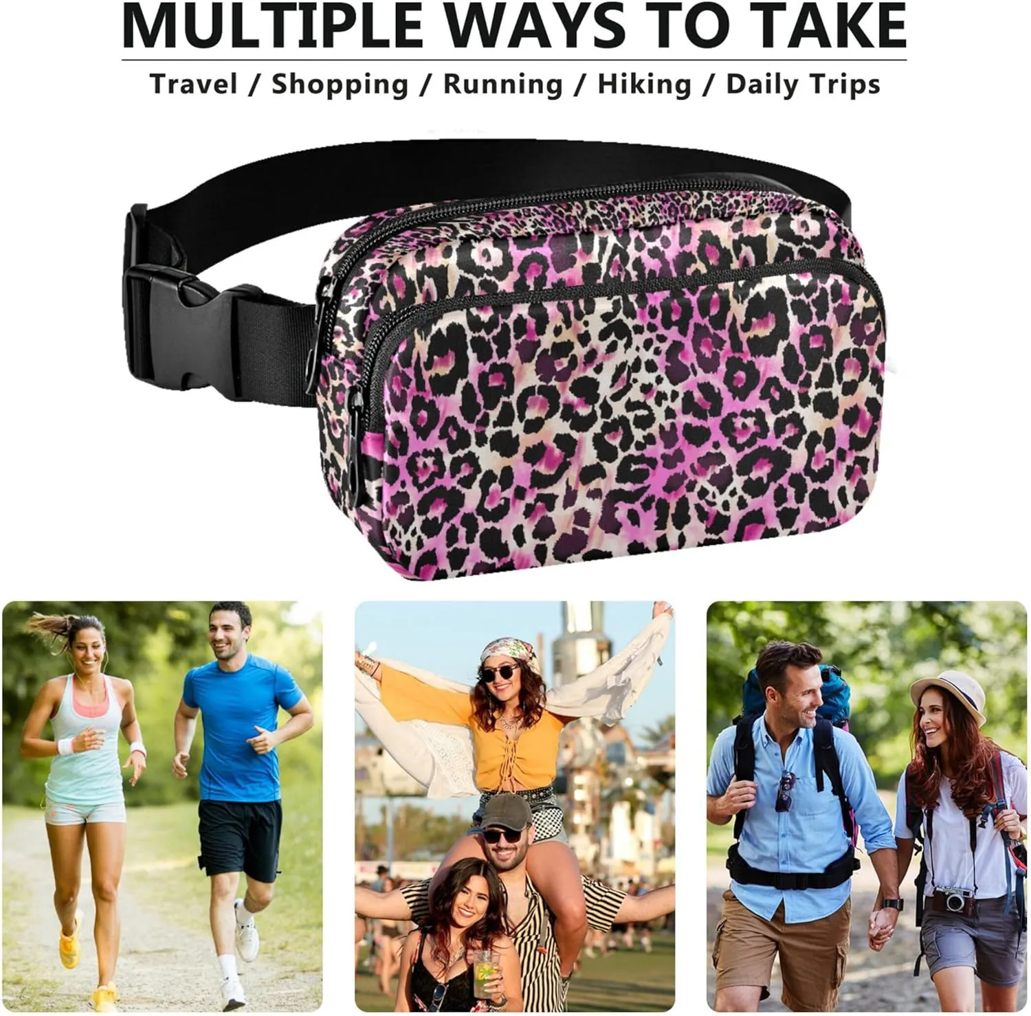 Colorful Romantic Leoprad Women Fanny Packs Waterproof Belt Bag Hip Pouch Funky Crossbody Waist Pack
