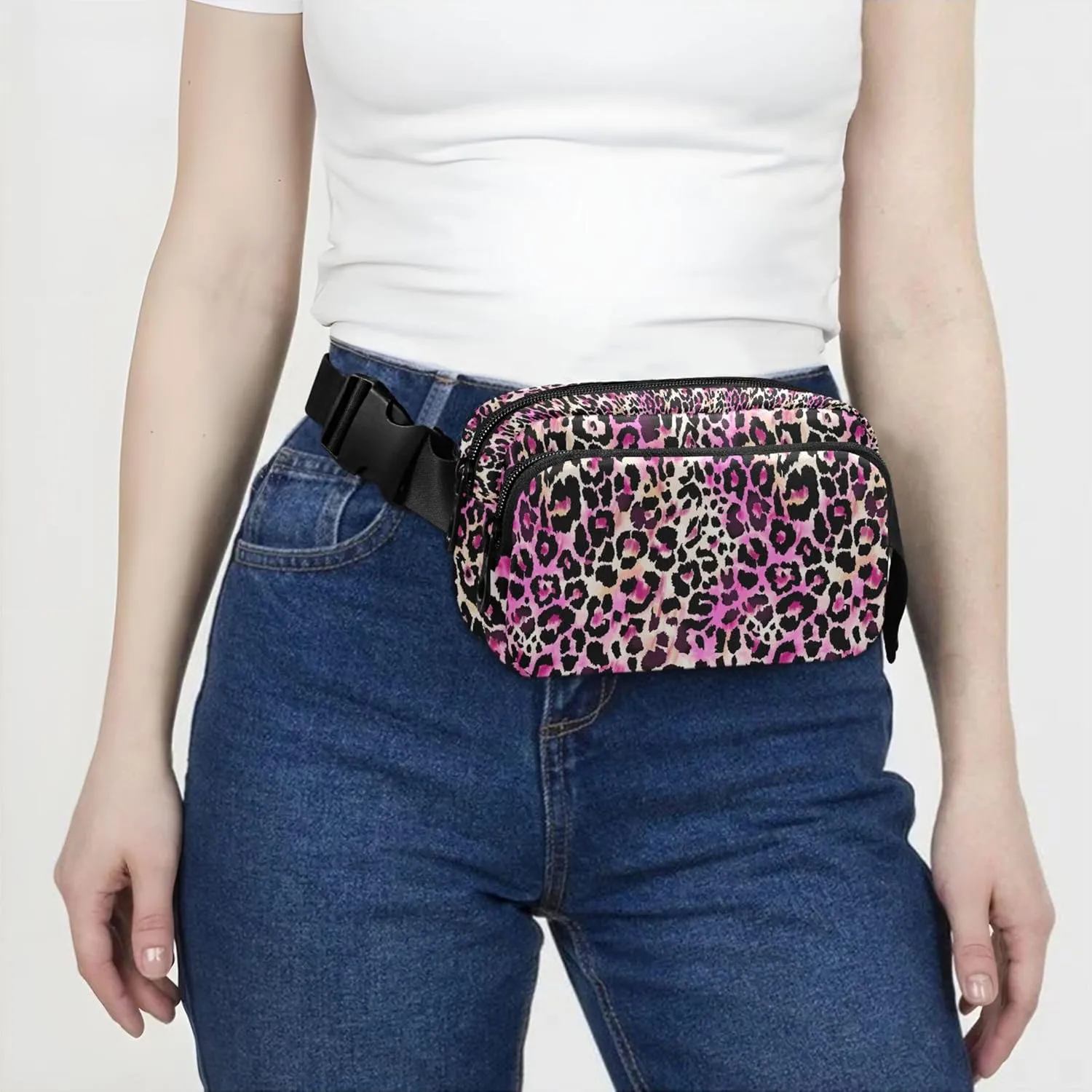 Colorful Romantic Leoprad Women Fanny Packs Waterproof Belt Bag Hip Pouch Funky Crossbody Waist Pack