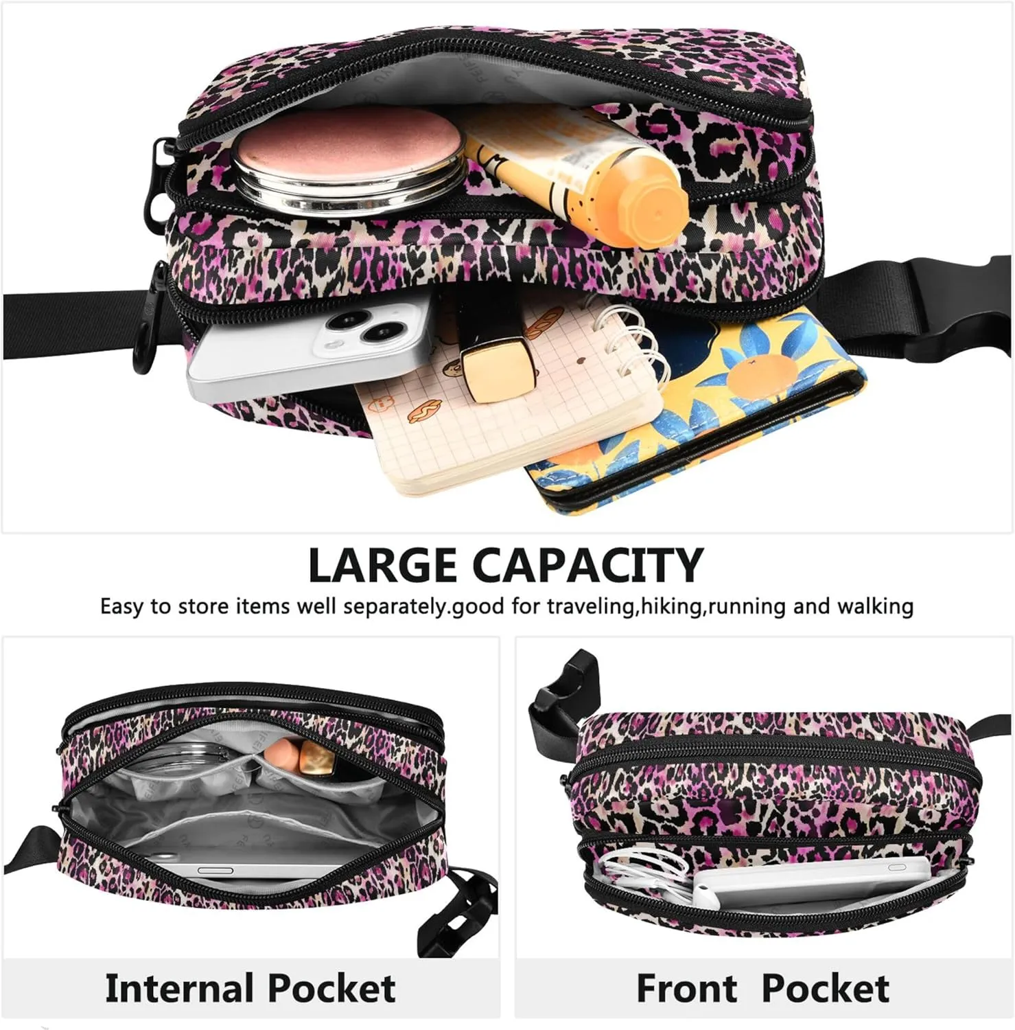 Colorful Romantic Leoprad Women Fanny Packs Waterproof Belt Bag Hip Pouch Funky Crossbody Waist Pack