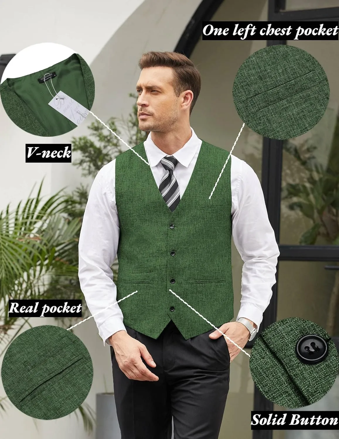 COOFANDY Men's Casual Business Vests Lightweight Waistcoat Slim Fit Suit Vest