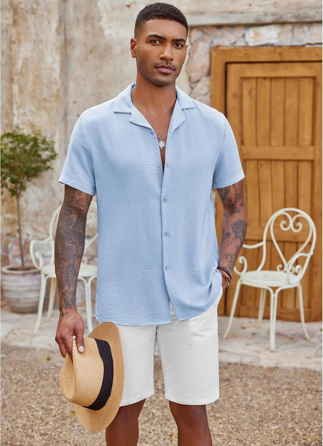 COOFANDY Men's Casual Button Down Shirt Short Sleeve Textured Summer Cuban Beach Shirts