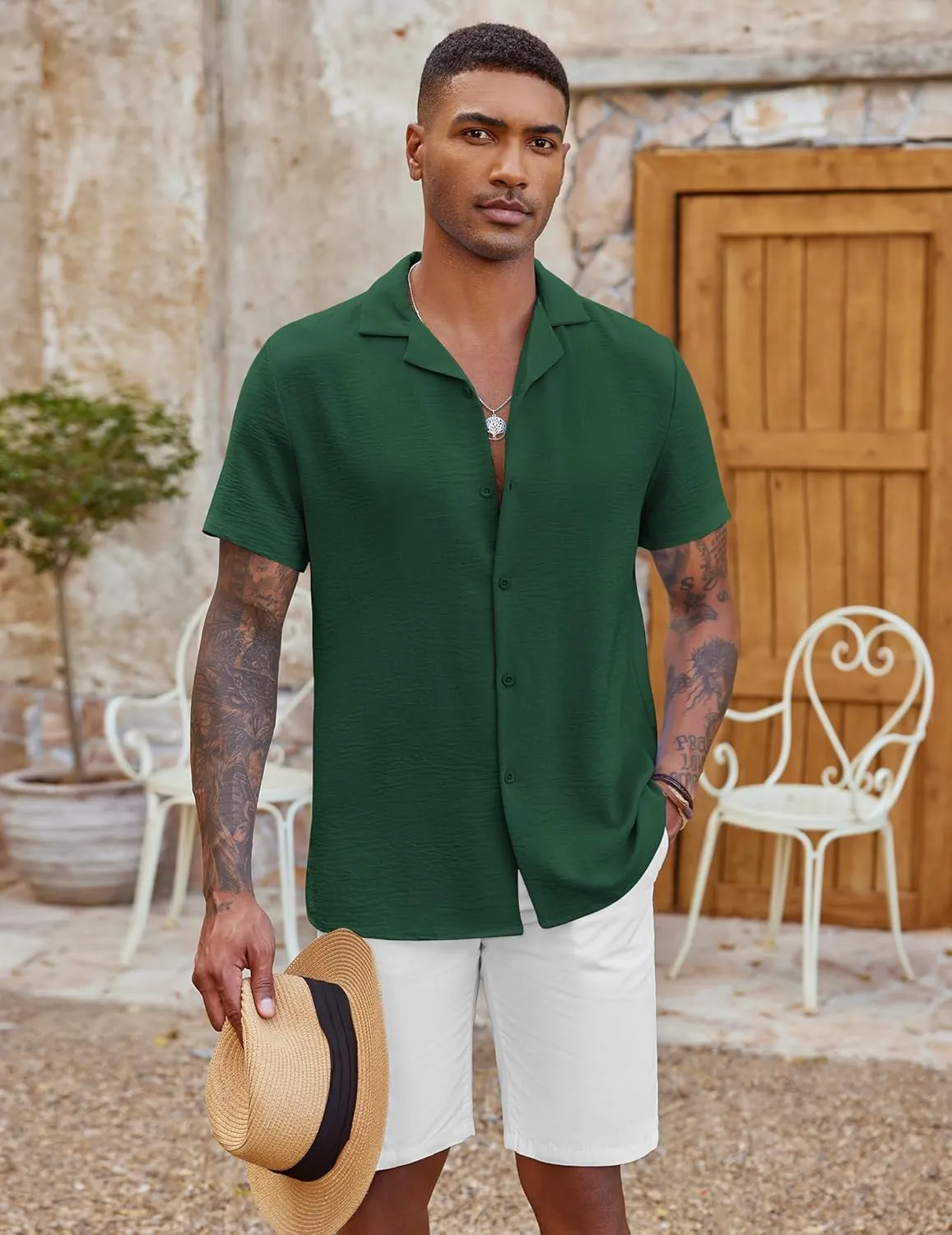 COOFANDY Men's Casual Button Down Shirt Short Sleeve Textured Summer Cuban Beach Shirts