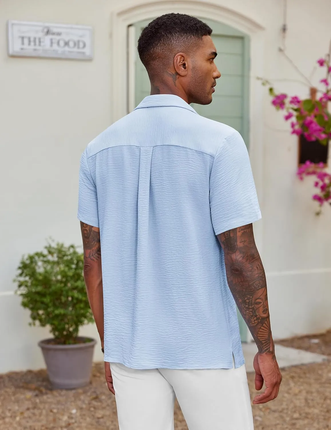 COOFANDY Men's Casual Button Down Shirt Short Sleeve Textured Summer Cuban Beach Shirts