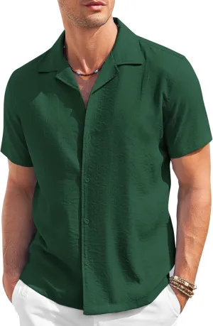 COOFANDY Men's Casual Button Down Shirt Short Sleeve Textured Summer Cuban Beach Shirts