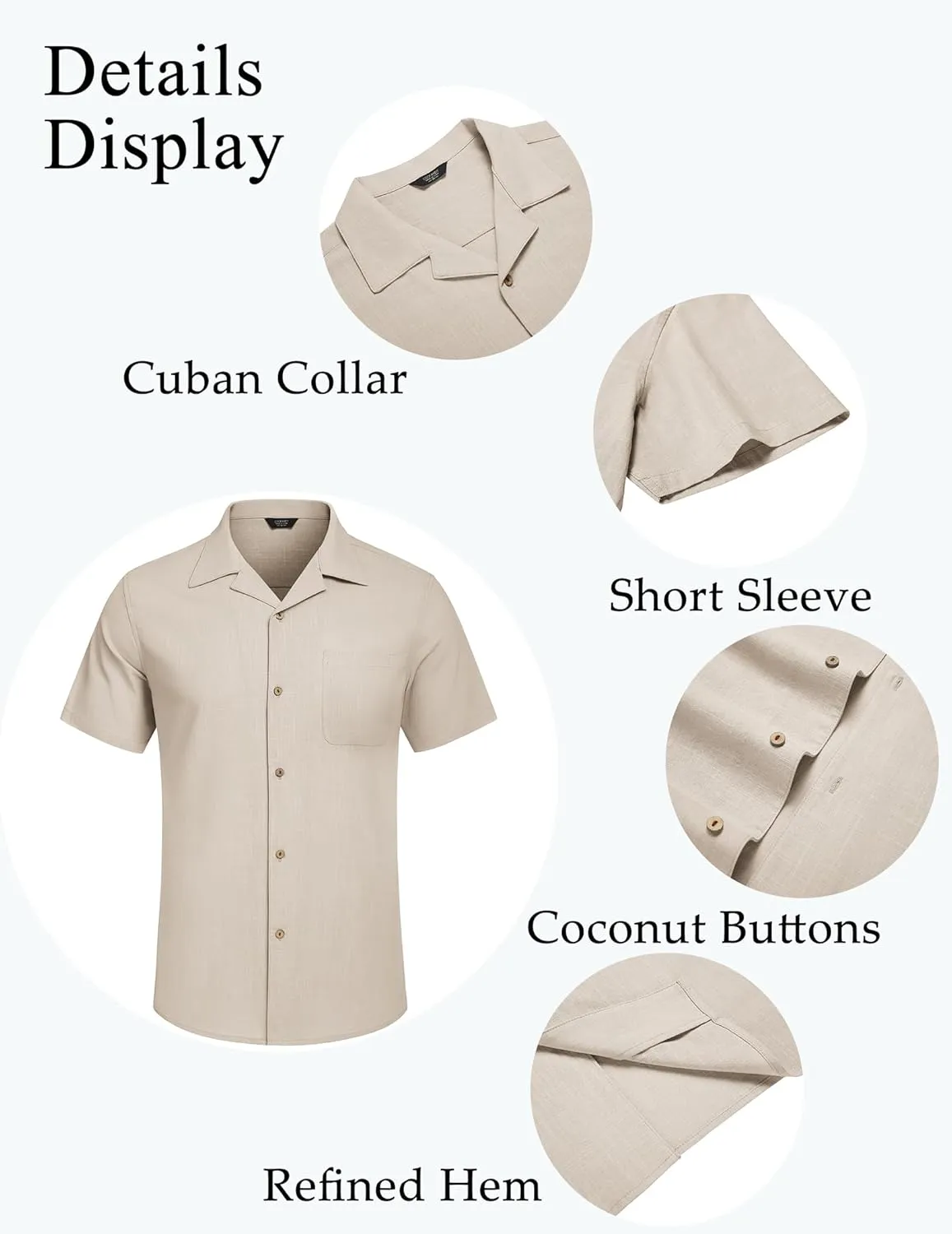 COOFANDY Mens Casual Cotton Linen Shirt Short Sleeve Button Up Shirts Summer Beach Top