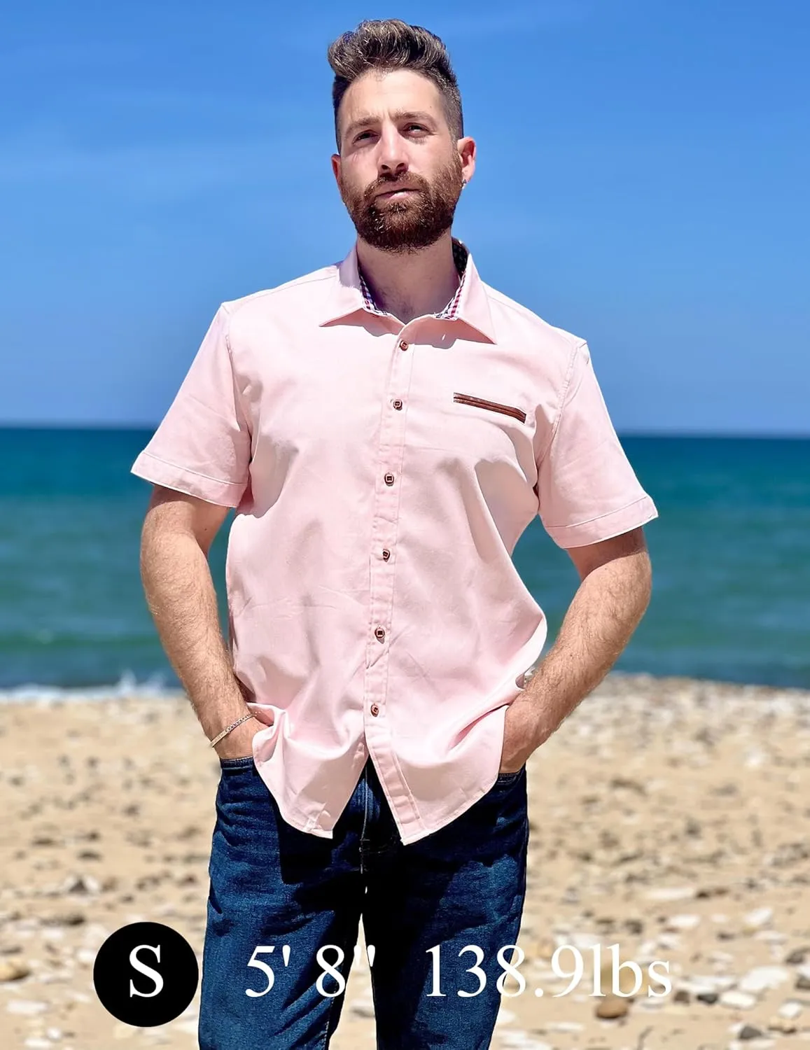 COOFANDY Men's Casual Cotton Short Sleeve Button Down Dress Shirt Plaid Collar Denim Work Shirts