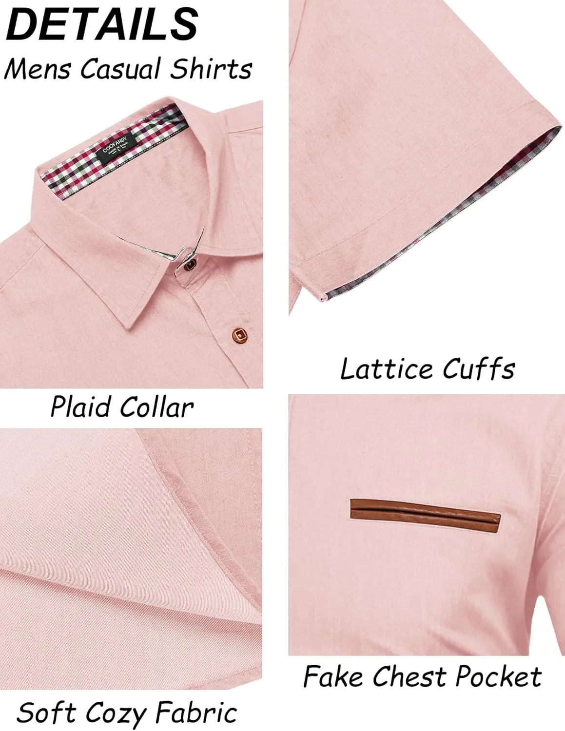 COOFANDY Men's Casual Cotton Short Sleeve Button Down Dress Shirt Plaid Collar Denim Work Shirts