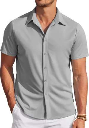 COOFANDY Mens Casual Wrinkle Free Shirts Short Sleeve Button Down Summer Stretch Dress Shirt
