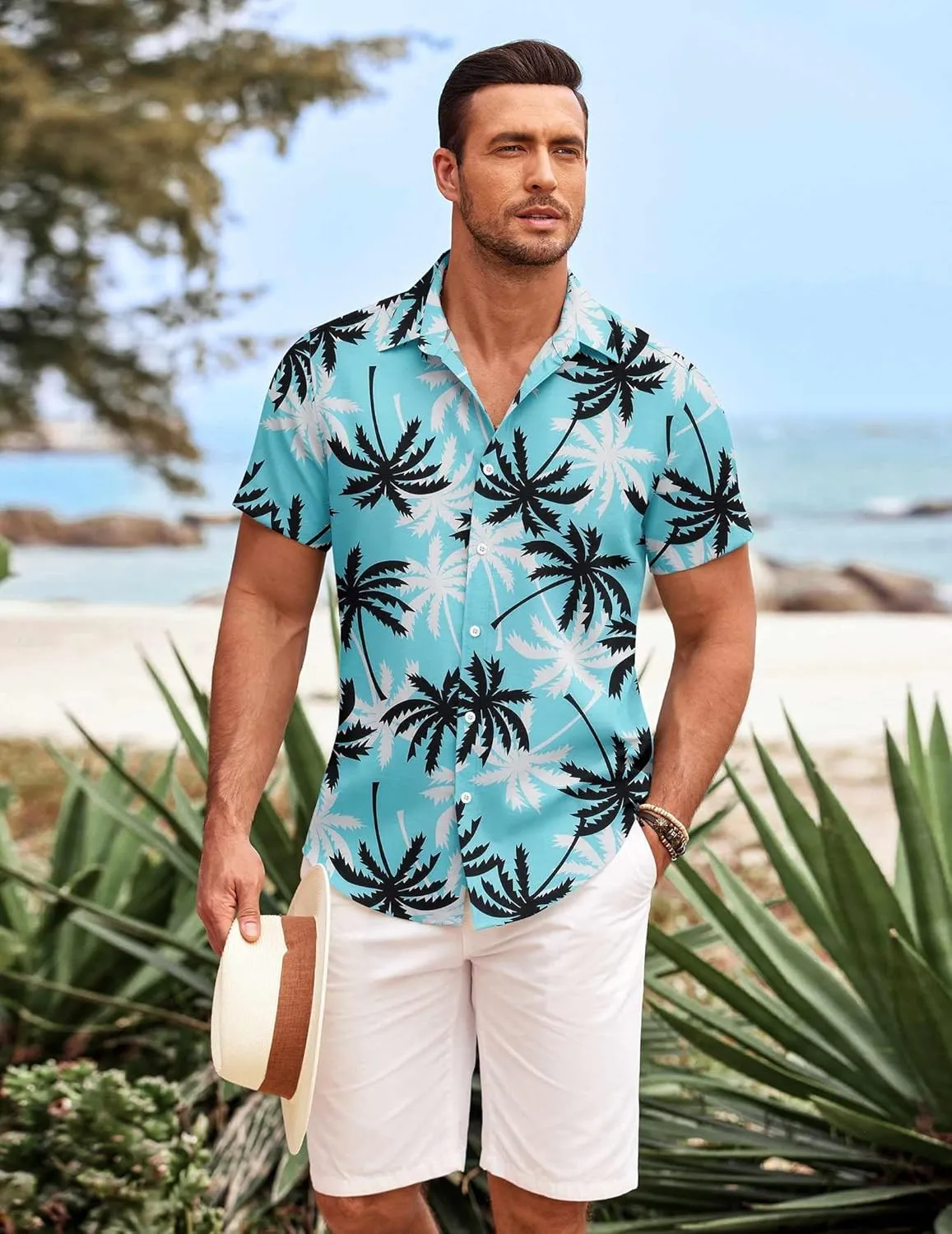 COOFANDY Mens Hawaiian Shirts Short Sleeve Casual Button Down Beach Vacation Summer Shirt
