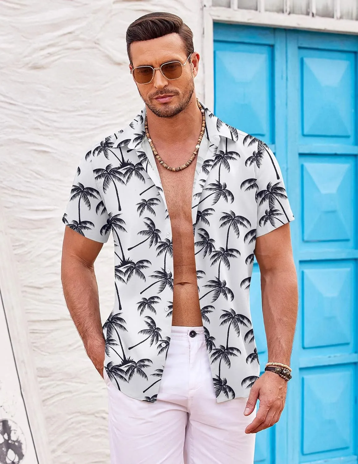 COOFANDY Mens Hawaiian Shirts Short Sleeve Casual Button Down Beach Vacation Summer Shirt