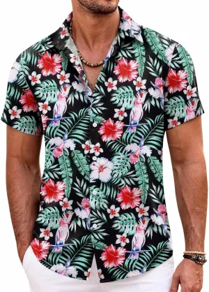 COOFANDY Mens Hawaiian Shirts Short Sleeve Casual Button Down Beach Vacation Summer Shirt