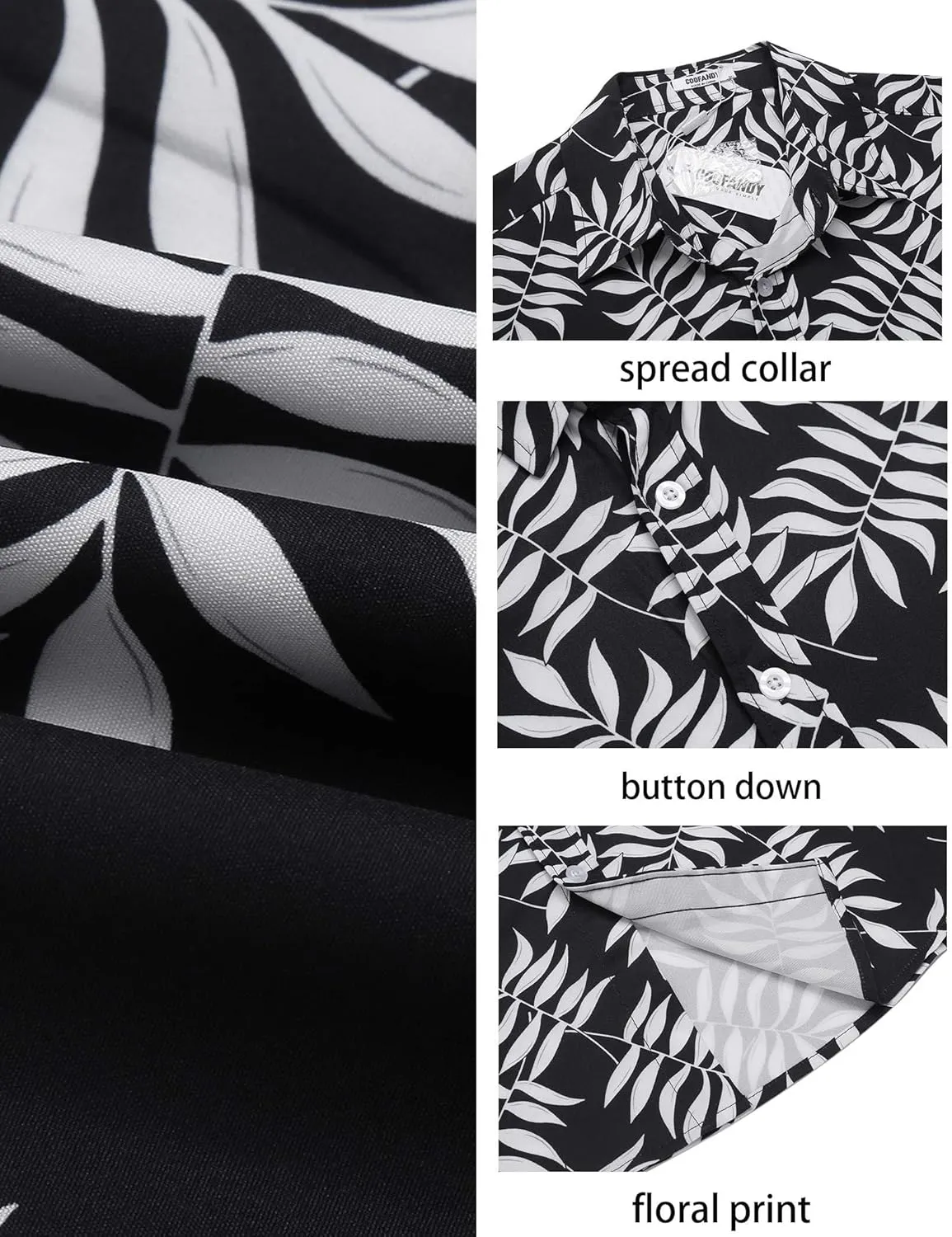 COOFANDY Mens Hawaiian Shirts Short Sleeve Casual Button Down Beach Vacation Summer Shirt