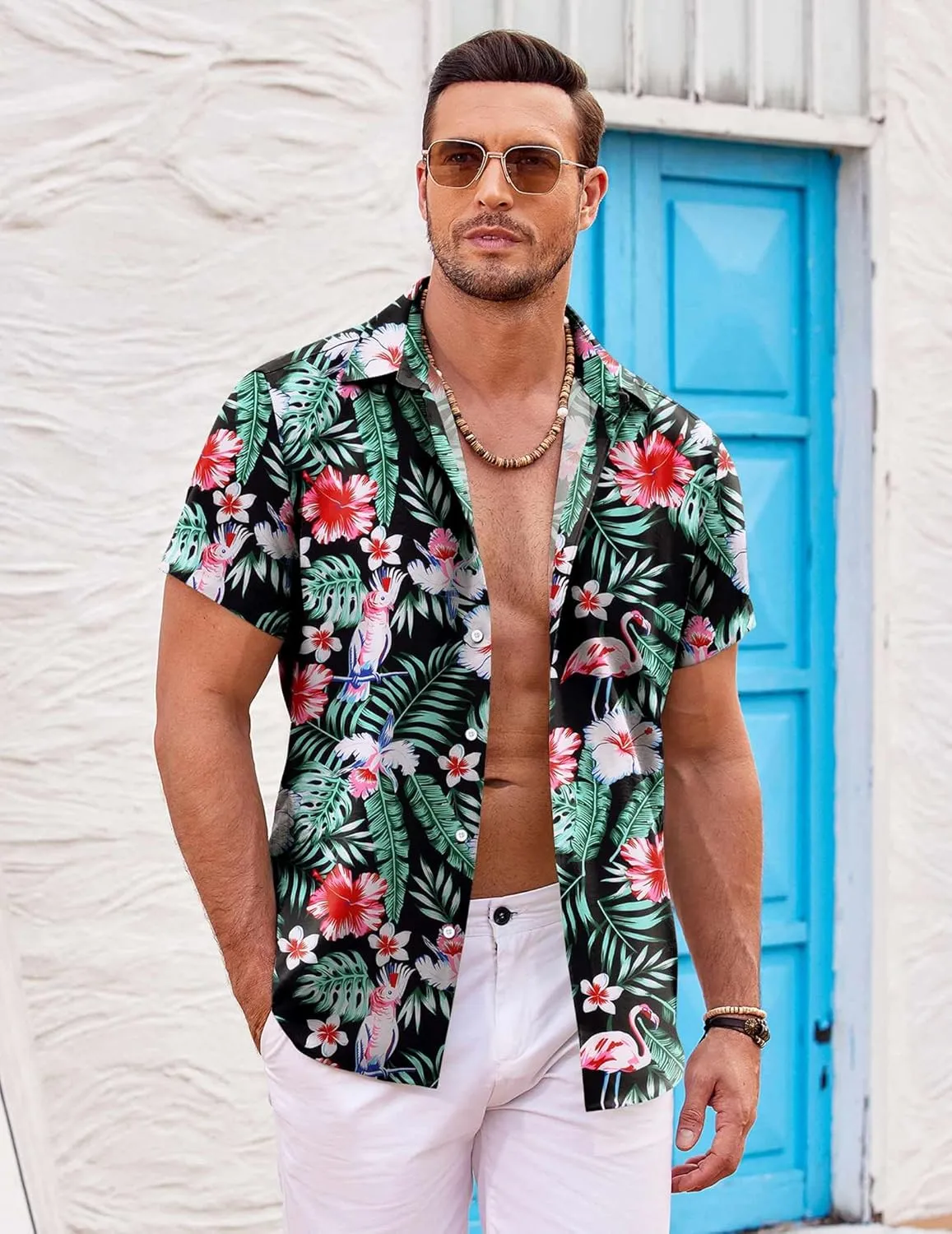 COOFANDY Mens Hawaiian Shirts Short Sleeve Casual Button Down Beach Vacation Summer Shirt