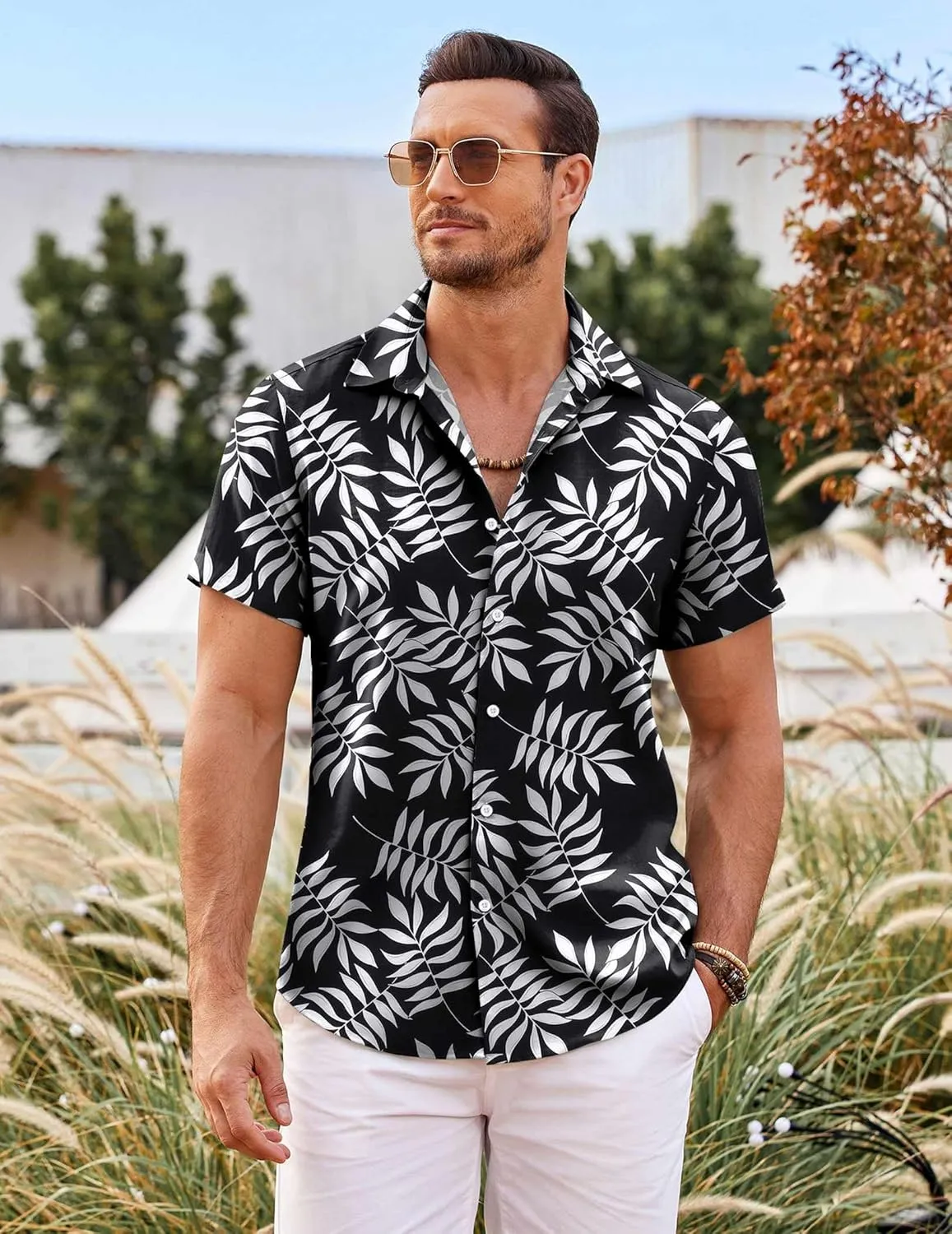 COOFANDY Mens Hawaiian Shirts Short Sleeve Casual Button Down Beach Vacation Summer Shirt