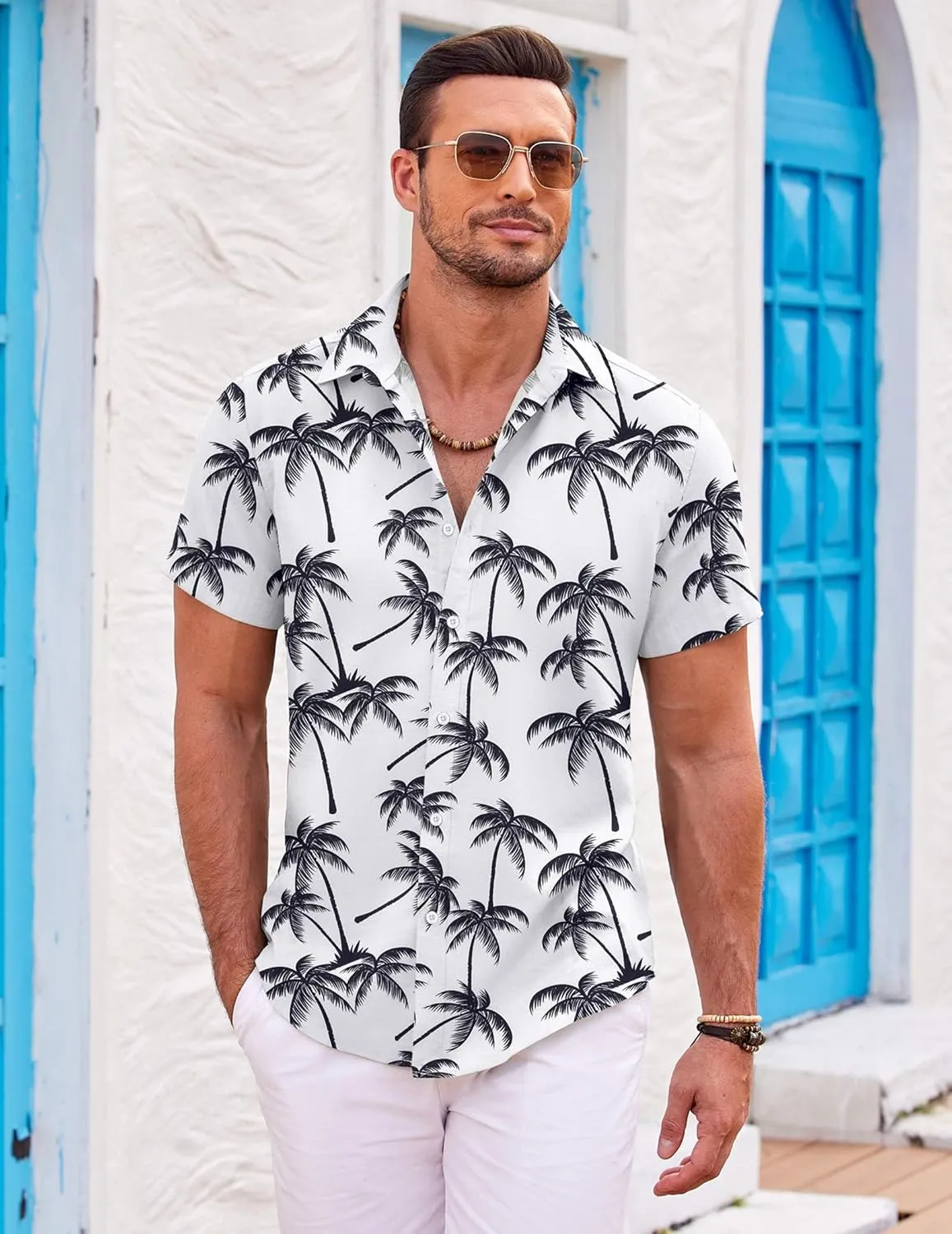 COOFANDY Mens Hawaiian Shirts Short Sleeve Casual Button Down Beach Vacation Summer Shirt