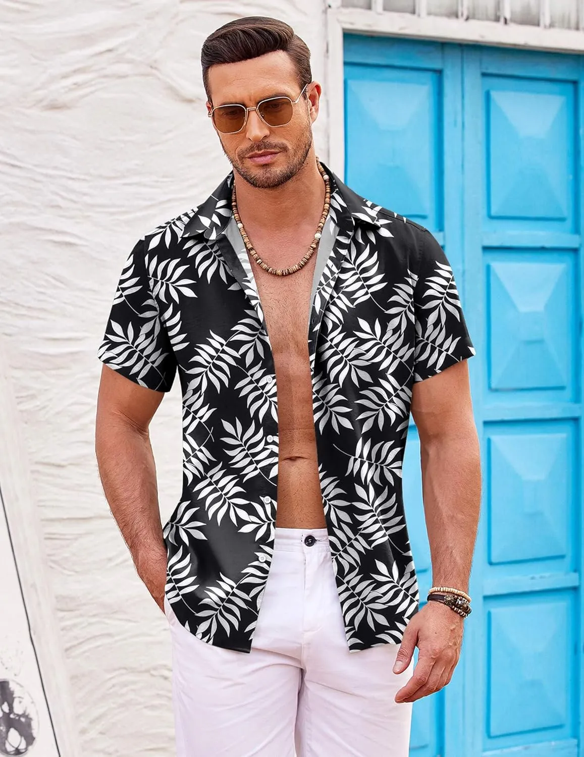 COOFANDY Mens Hawaiian Shirts Short Sleeve Casual Button Down Beach Vacation Summer Shirt