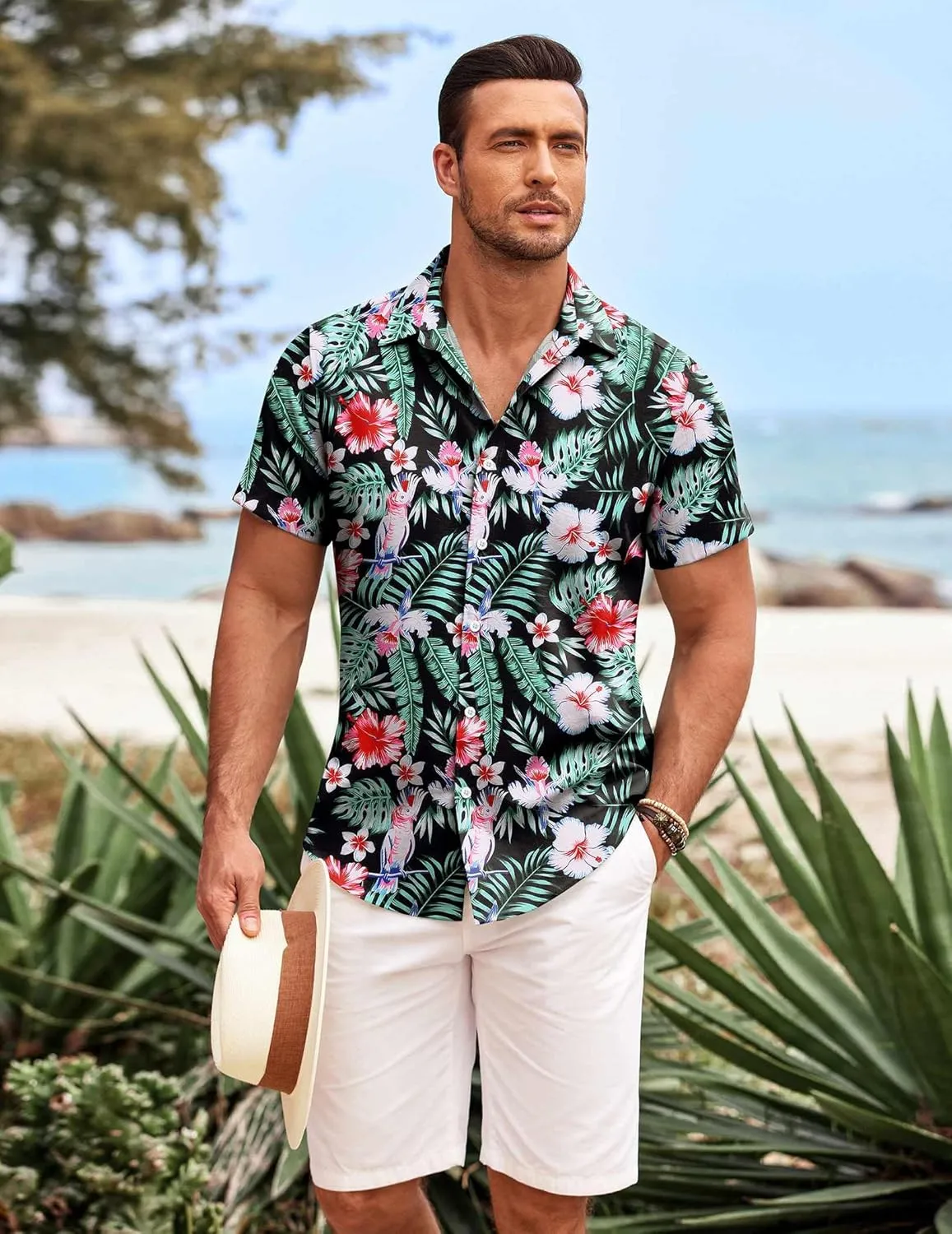 COOFANDY Mens Hawaiian Shirts Short Sleeve Casual Button Down Beach Vacation Summer Shirt