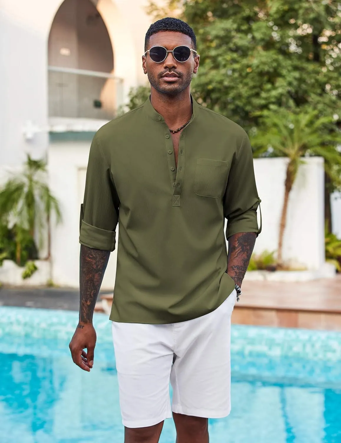 COOFANDY Men's Henley Shirt Long Sleeve Lightweight Casual T-Shirt Summer Beach Hippie Tee Shirt