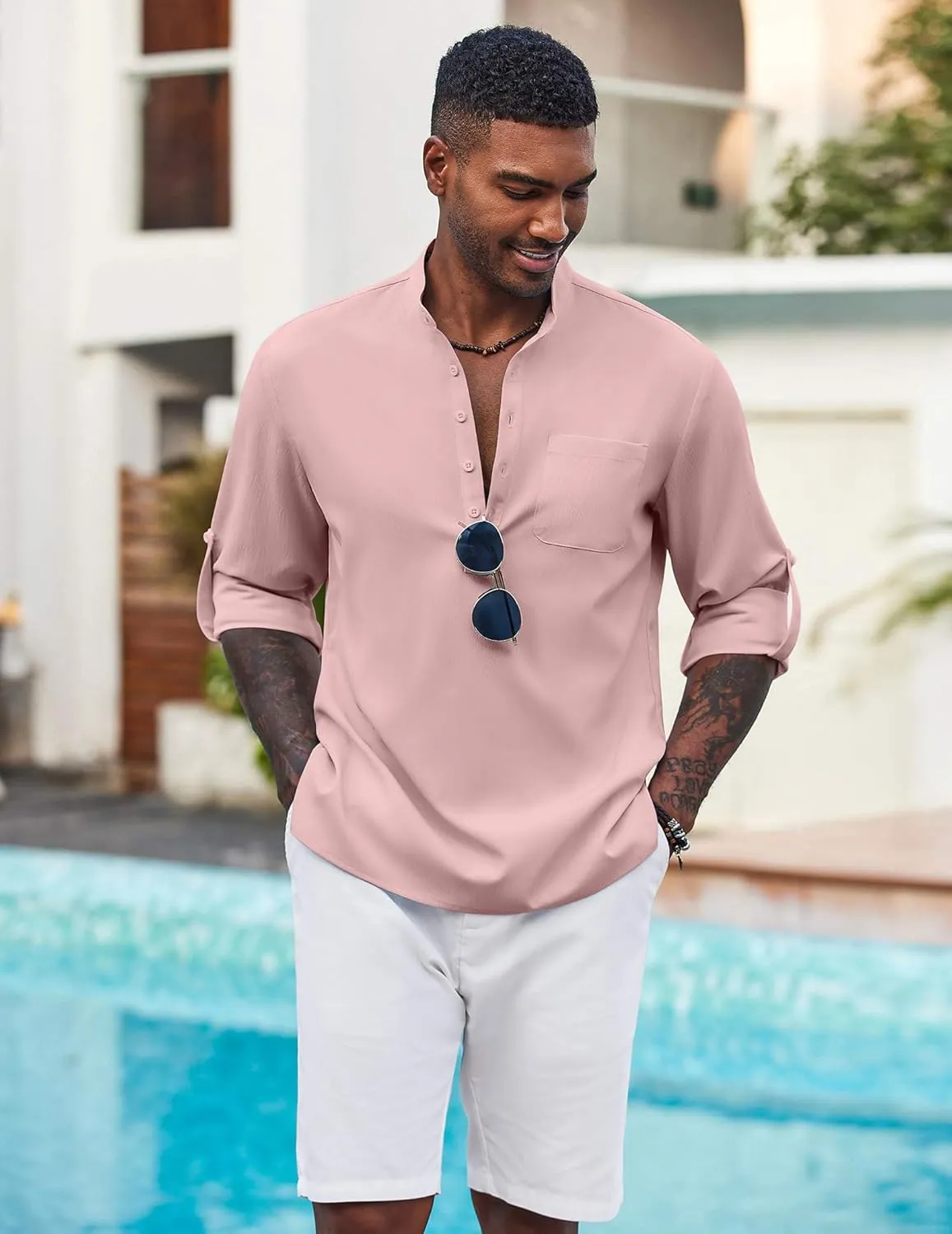 COOFANDY Men's Henley Shirt Long Sleeve Lightweight Casual T-Shirt Summer Beach Hippie Tee Shirt