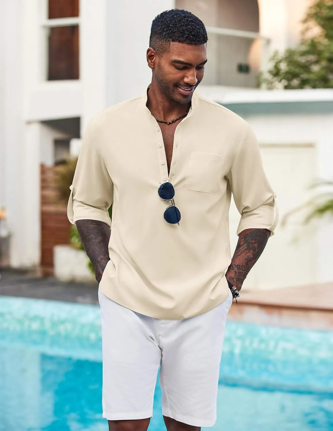COOFANDY Men's Henley Shirt Long Sleeve Lightweight Casual T-Shirt Summer Beach Hippie Tee Shirt